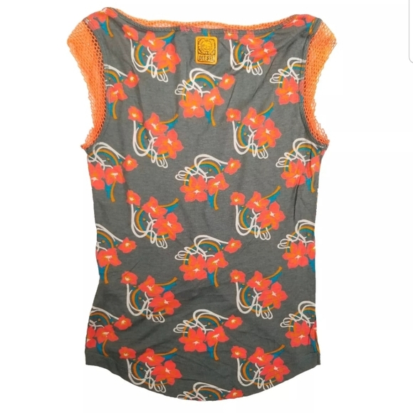Diesel Women's Tank Top Floral Gray Orange Size XS - Picture 2 of 13